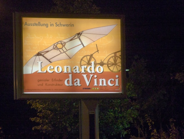 Megalight-Plakat der Leonardo Da-Vinci Ausstellung in Schwerin